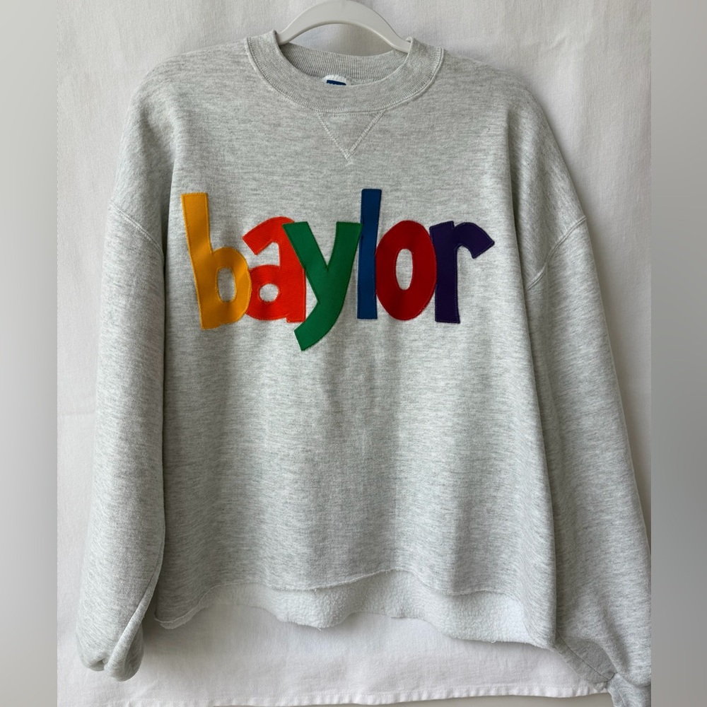 Vintage Baylor Appliqué  Lettering Sweatshirt Russell Athletic Sz XL Handmade